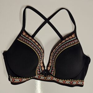 Shade & Shore Black  Aztec Western print  Embroidered Bikini Top size 34 D